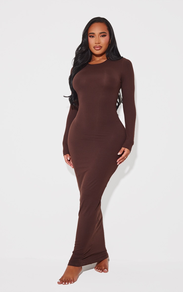 Pretty Little Thing Shape Chocolate Sculpted Long Sleeve Maxi Bodycon Dress