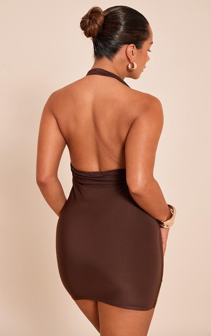 Pretty Little Thing Shape Chocolate Slinky Halterneck Mini Dress