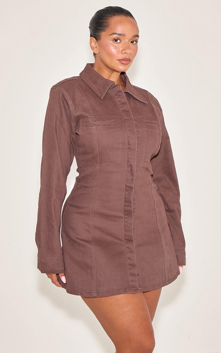Pretty Little Thing Shape Chocolate Stretch Denim A-line Mini Dress