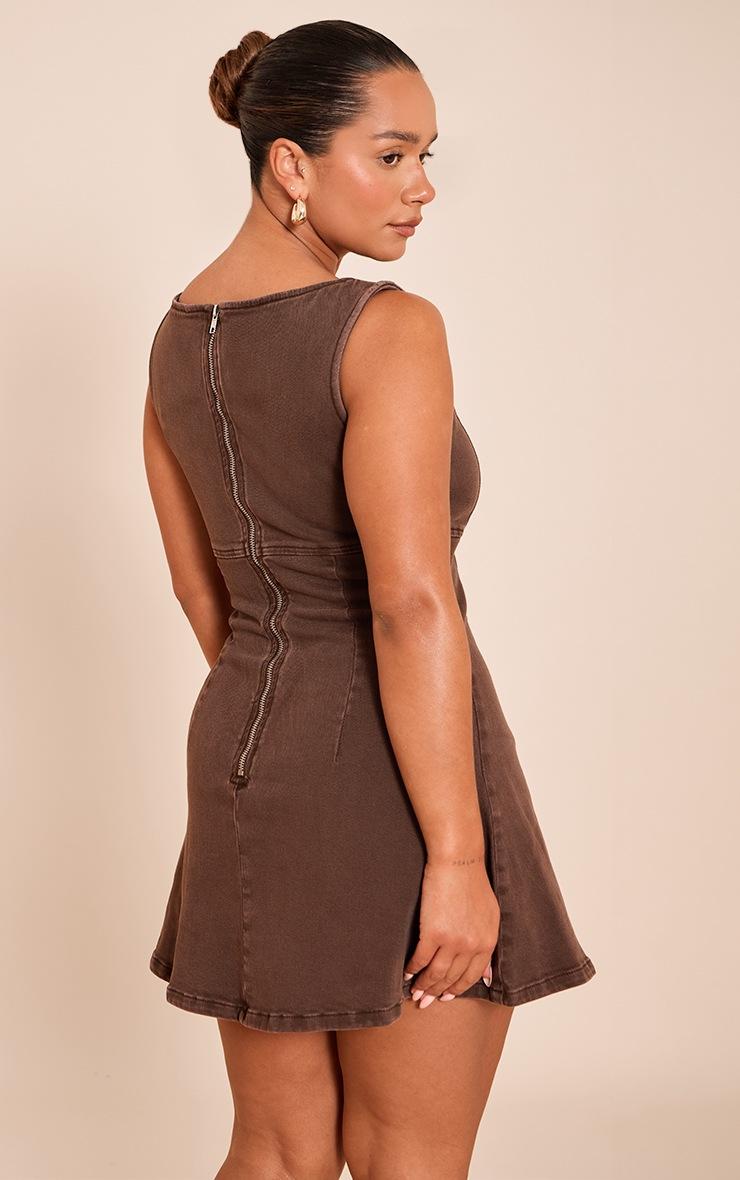 Pretty Little Thing Shape Chocolate Stretch Denim Boat Neck A-line Mini Dress