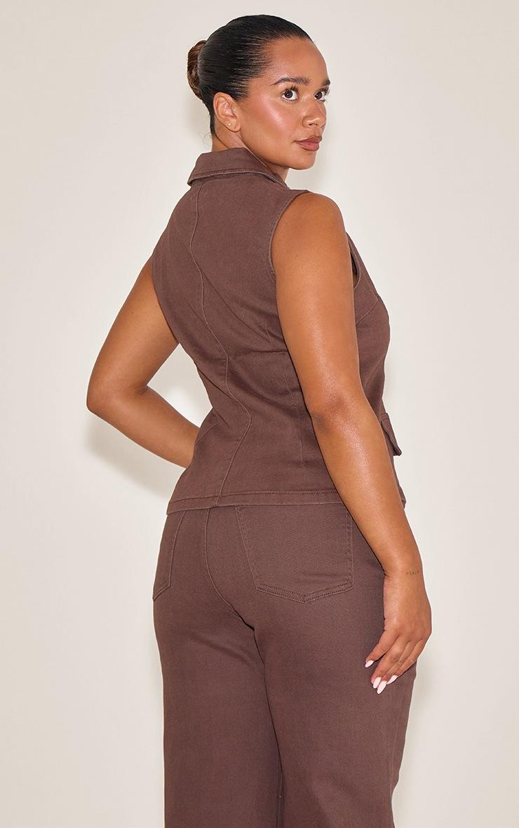 Pretty Little Thing Shape Chocolate Stretch Denim Button Front Longline Top