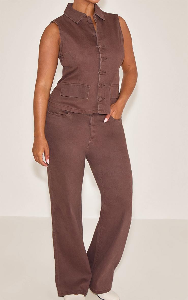 Pretty Little Thing Shape Chocolate Stretch Denim Highwaisted Straight Leg Pants