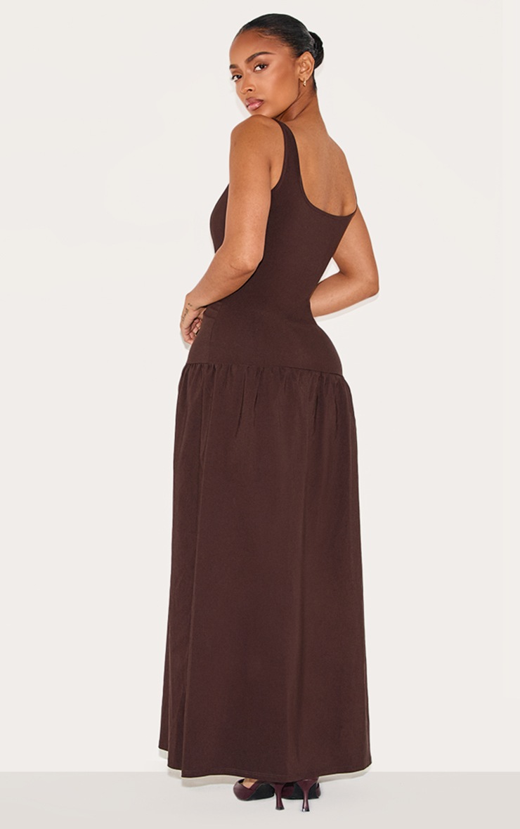 Pretty Little Thing Shape Chocolate Stretch Woven Square Neck Dropped Hem Maxi Shift Dress