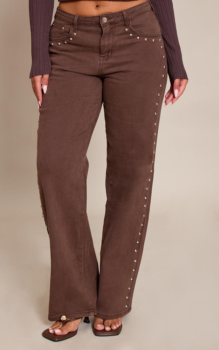 Pretty Little Thing Shape Chocolate Studded Wide Leg Jeans