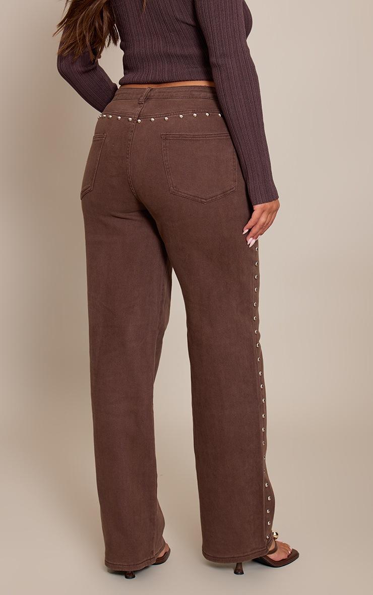 Pretty Little Thing Shape Chocolate Studded Wide Leg Jeans