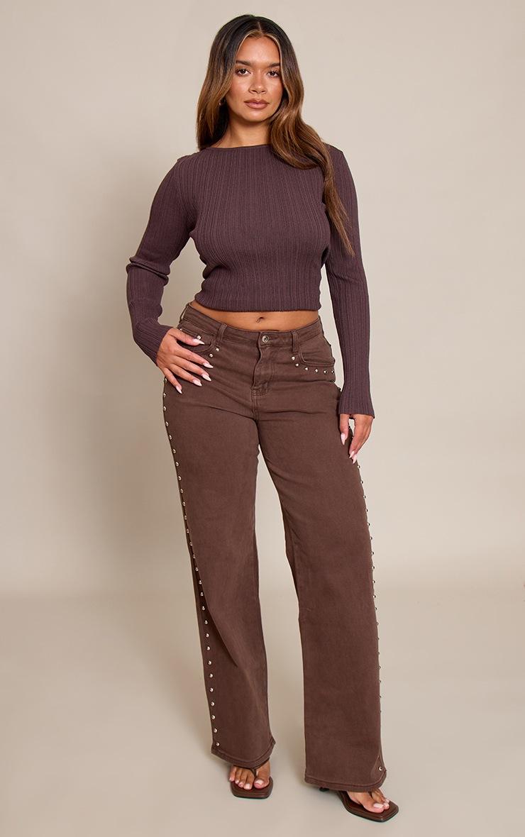 Pretty Little Thing Shape chocolate Studded Wide Leg Jeans