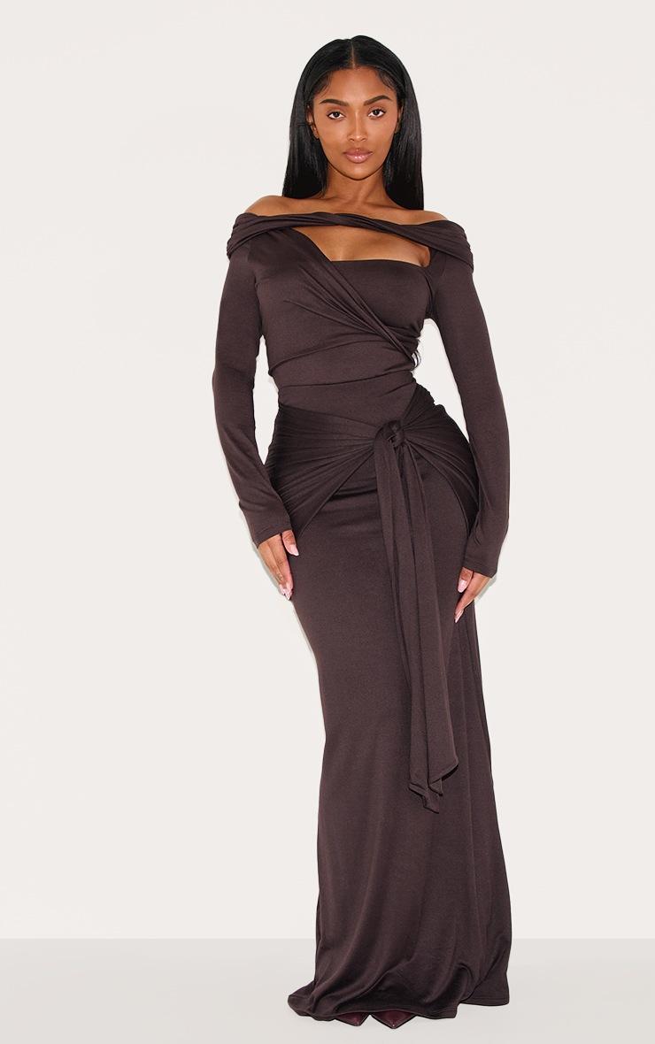 Pretty Little Thing Shape Chocolate Super Soft Wrap Drape Maxi Skirt