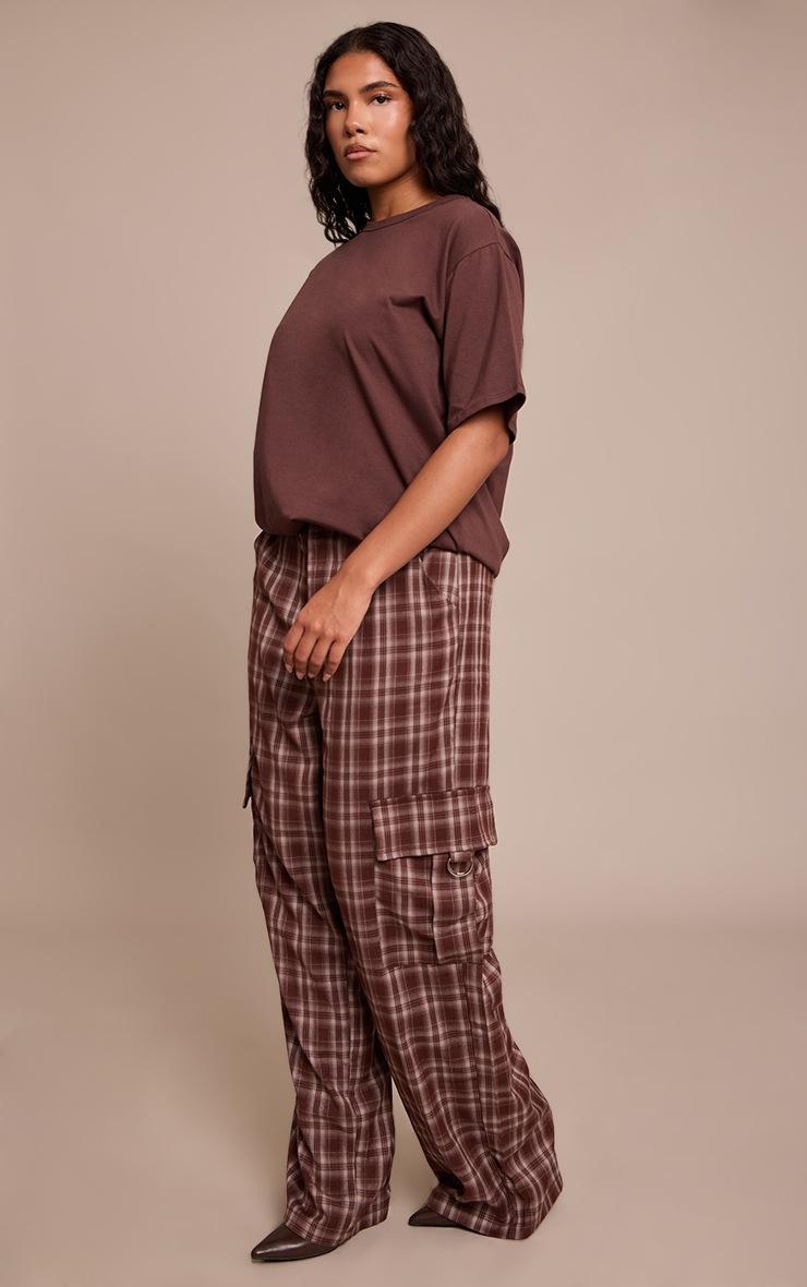Pretty Little Thing Shape Chocolate Tartan Buckle Cargo Wide Leg Pants