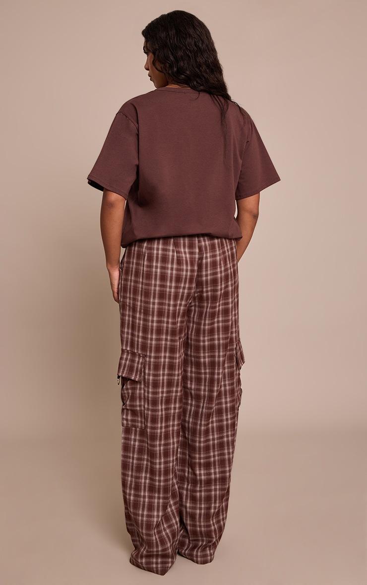 Pretty Little Thing Shape Chocolate Tartan Buckle Cargo Wide Leg Pants
