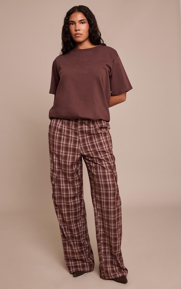 Pretty Little Thing Shape Chocolate Tartan Buckle Cargo Wide Leg Pants