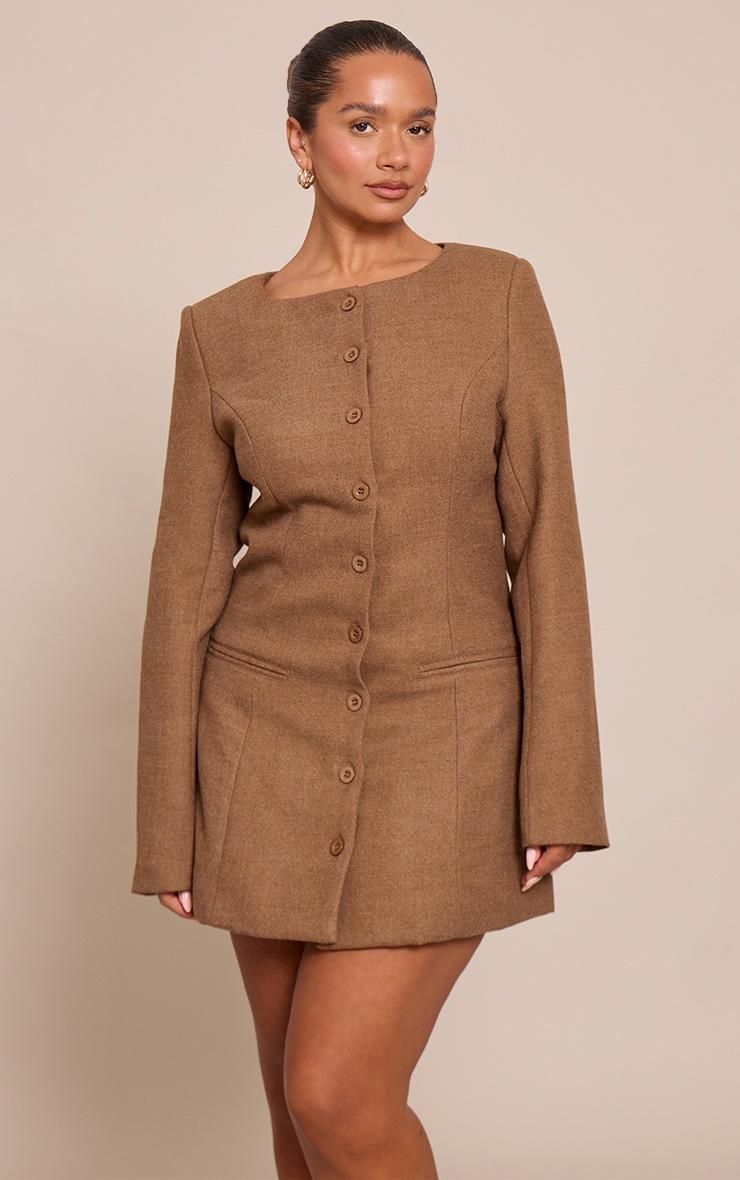 Pretty Little Thing Shape Chocolate Wool Look Button Front Tailored Mini Dress