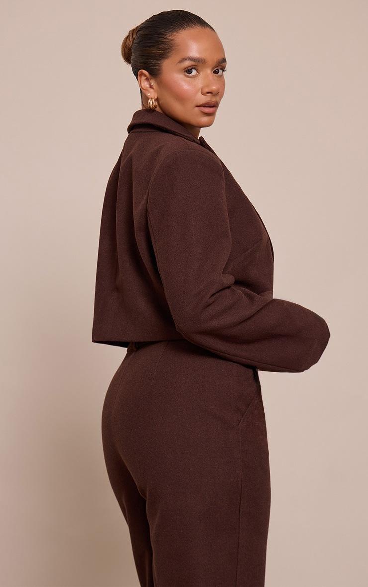 Pretty Little Thing Shape Chocolate Wool Look Cropped Structured Blazer
