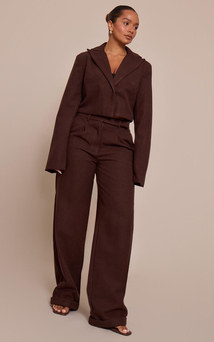Pretty Little Thing Shape Chocolate Wool Look Cropped Structured Blazer