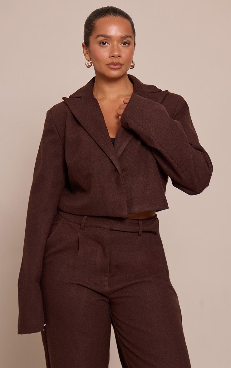 Pretty Little Thing Shape Chocolate Wool Look Cropped Structured Blazer