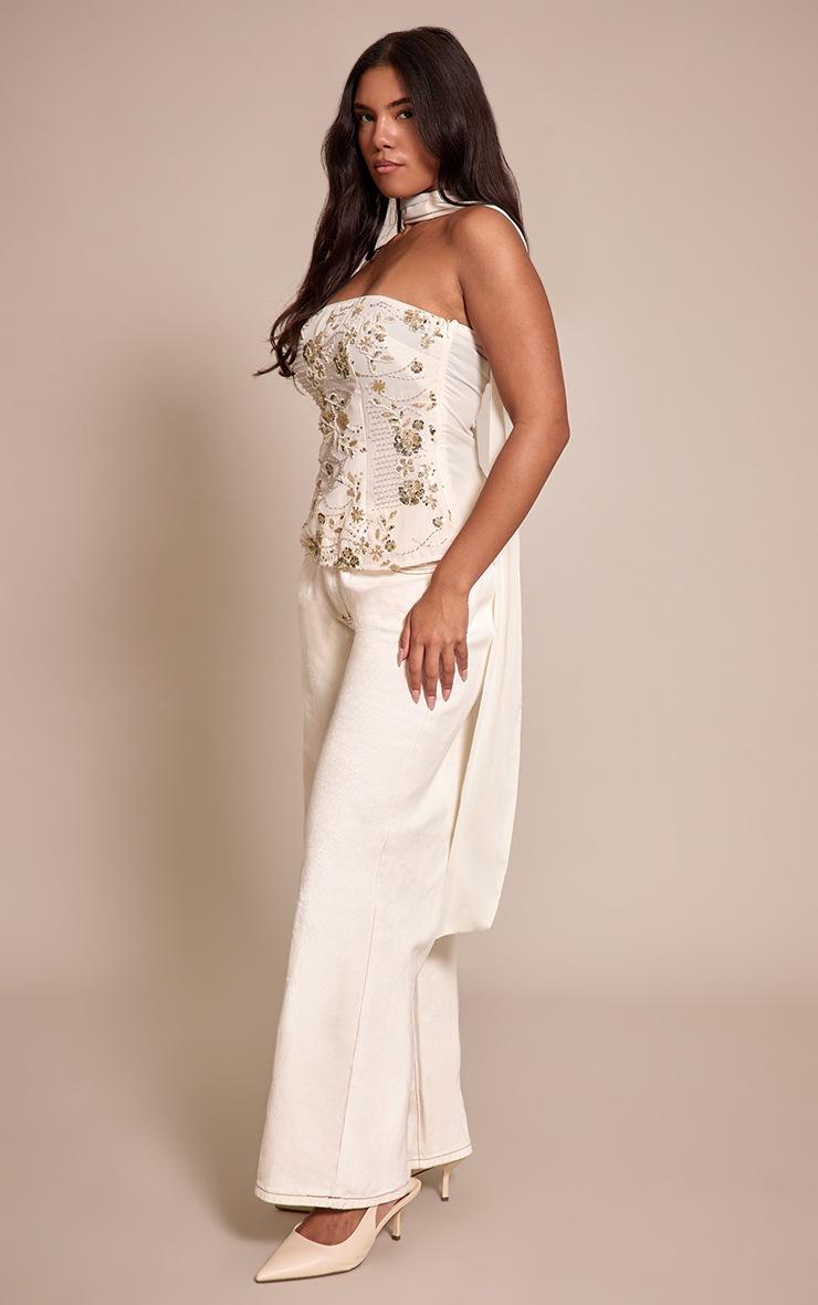 Pretty Little Thing Shape Cream Floral Sequin Bandeau Scarf Detail Top