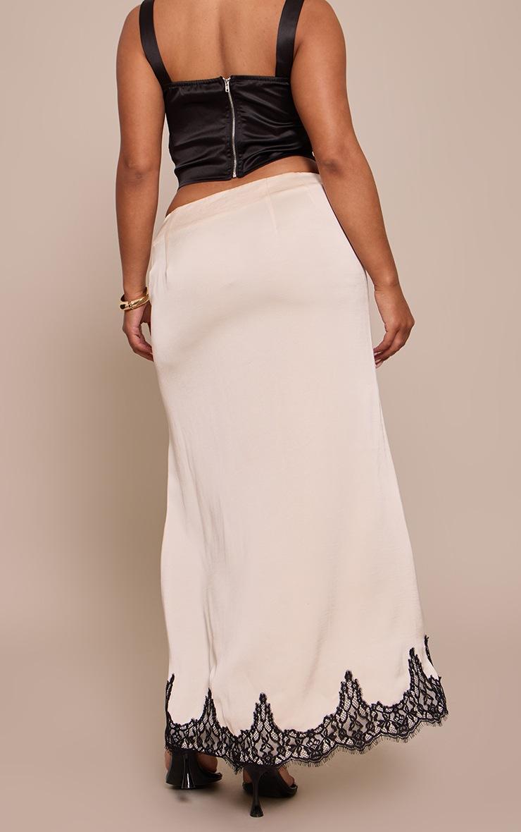 Pretty Little Thing Shape Cream Satin Lace Mix Split Midi Skirt