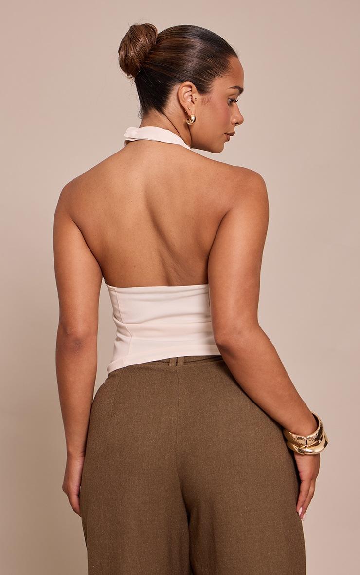 Pretty Little Thing Shape Cream Woven Halter Neck Lace Up Corset