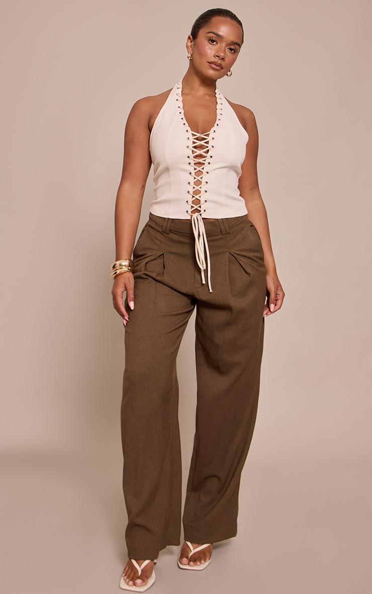 Pretty Little Thing Shape Cream Woven Halter Neck Lace Up Corset