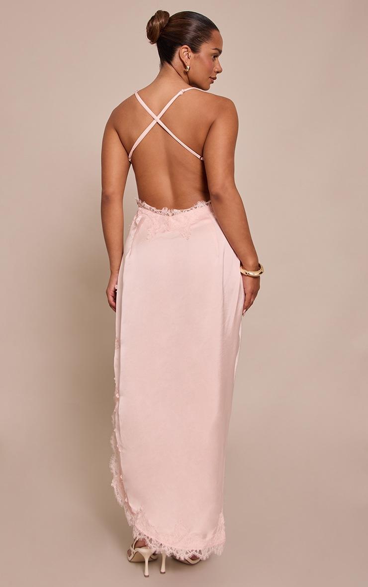 Pretty Little Thing Shape Dusty Pink Satin Lace Mix Strappy Mid Dress