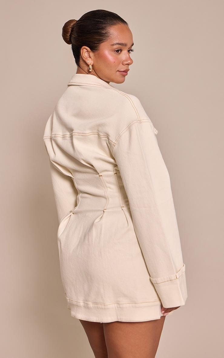 Pretty Little Thing Shape Ecru Stretch Denim Cinched Waist Mini Dress