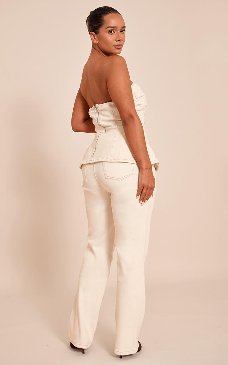 Pretty Little Thing Shape Ecru Stretch Denim High Waisted Pintuck Adjustable Back Detail Jeans