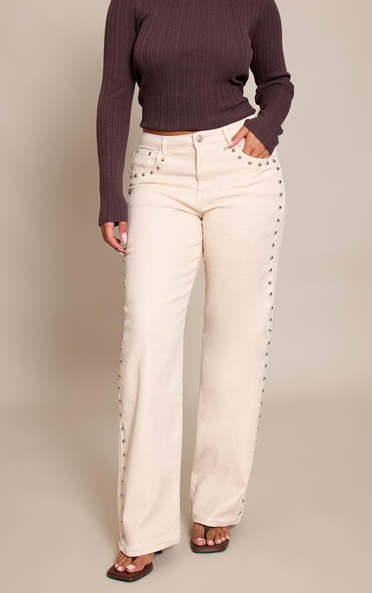 Pretty Little Thing Shape Ecru Studded Wide Leg Jeans