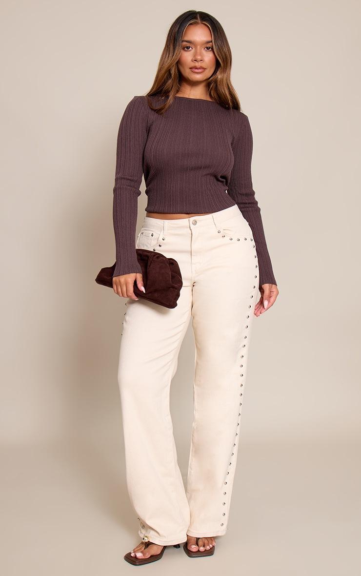 Pretty Little Thing Shape ecru Studded Wide Leg Jeans