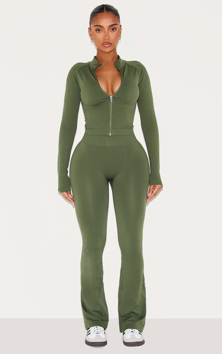 Pretty Little Thing Shape Forest Green Seamless Active Highwaisted Ruched Bum Flares