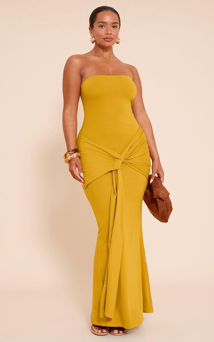 Pretty Little Thing Shape Golden Olive Sculpt Bandeau Wrap Drape Maxi Dress