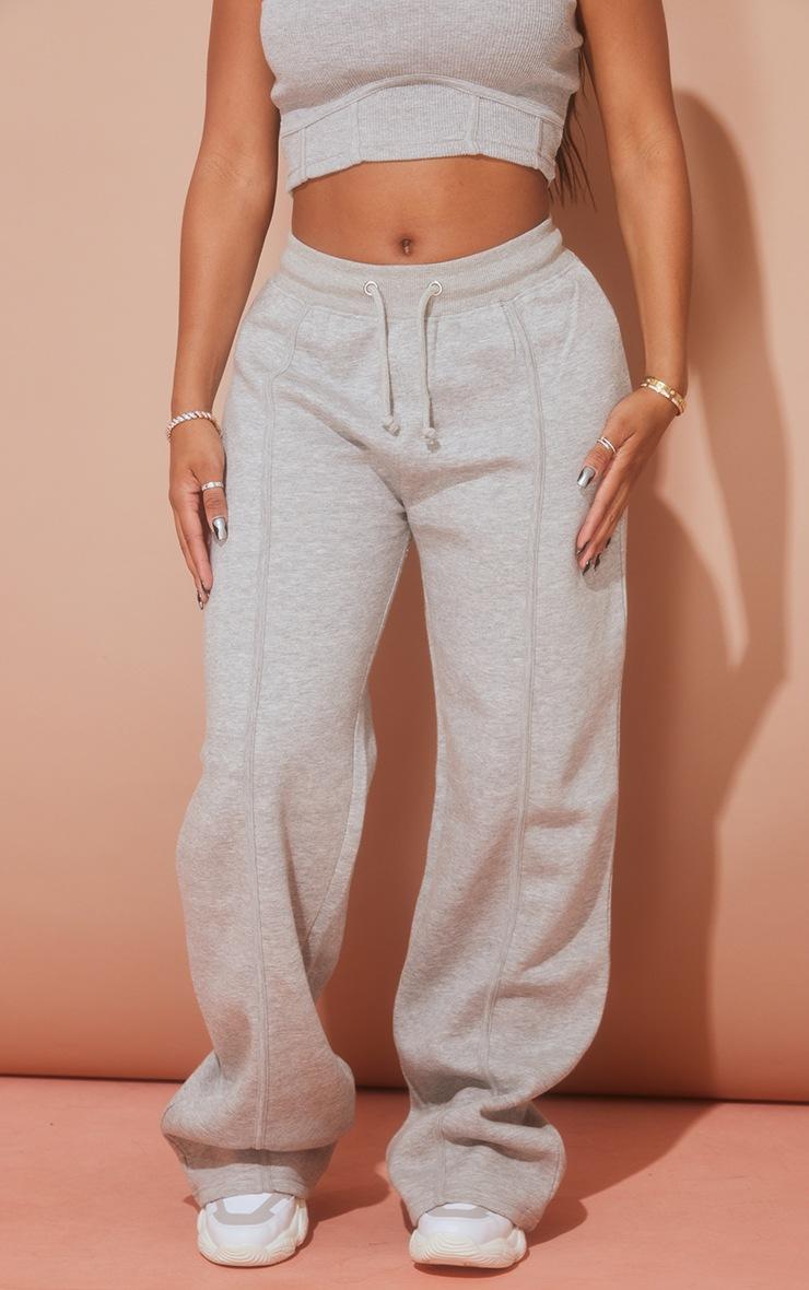 Pretty Little Thing Shape Grey Marl Binded High Waist Wide Leg Sweatpants