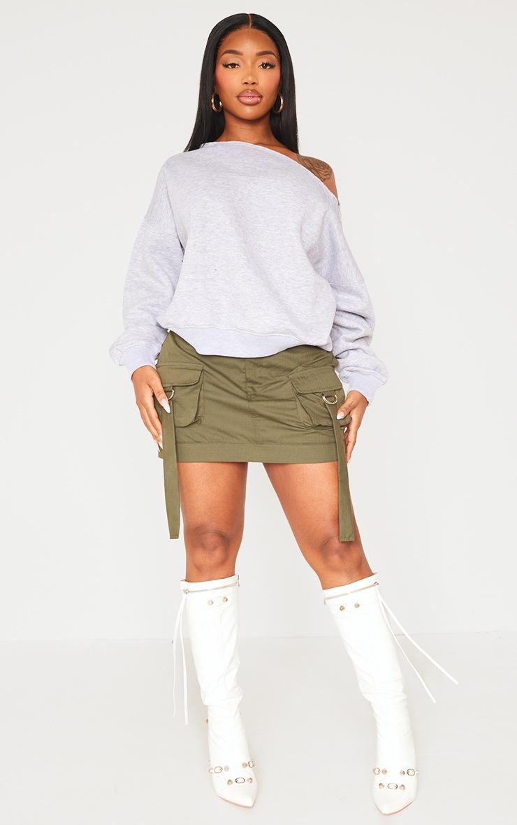 Pretty Little Thing Shape Grey Marl Sweat Raw Edge Slouch Sweatshirt