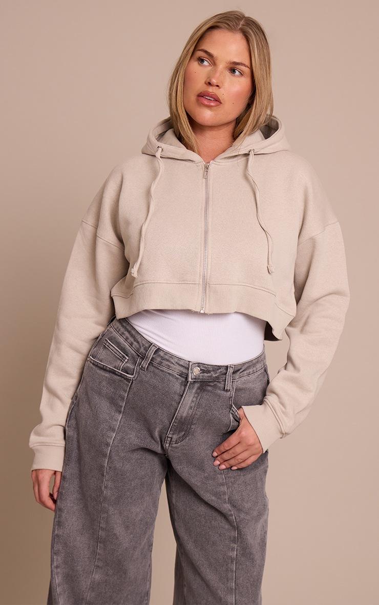 Pretty Little Thing Shape Grey Marl Zip Front Long Sleeve Cropped Hoodie