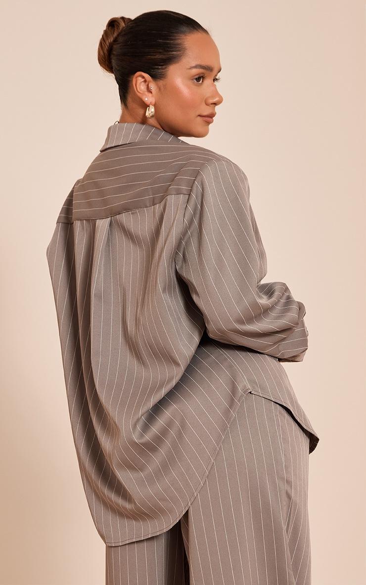 Pretty Little Thing Shape Grey Pinstripe Cinched Waist Shirt