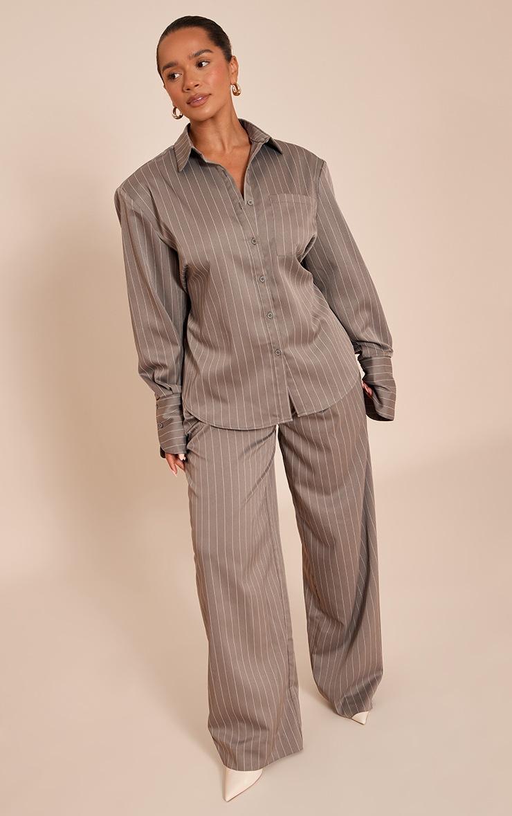 Pretty Little Thing Shape Grey Pinstripe Cinched Waist Shirt