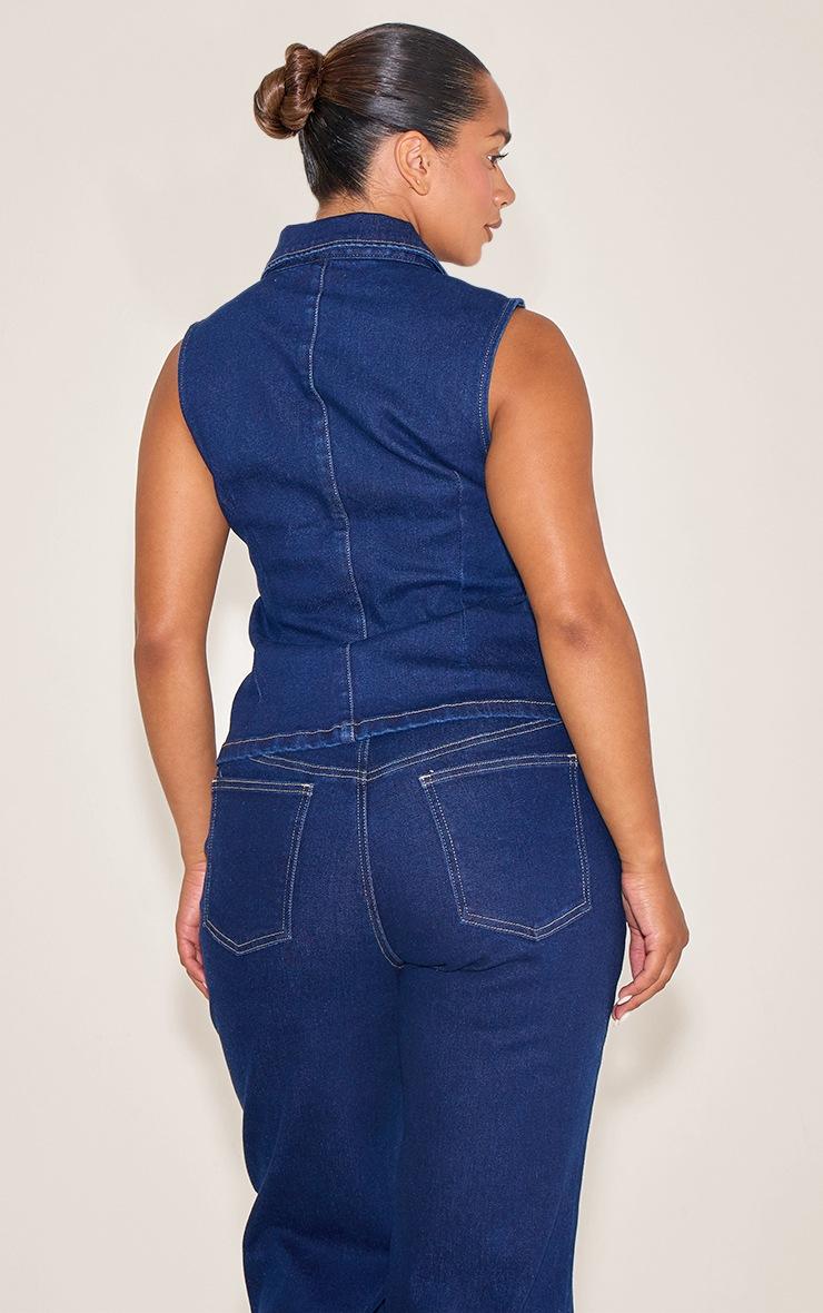 Pretty Little Thing Shape Indigo Stretch Denim Button Front Longline Top