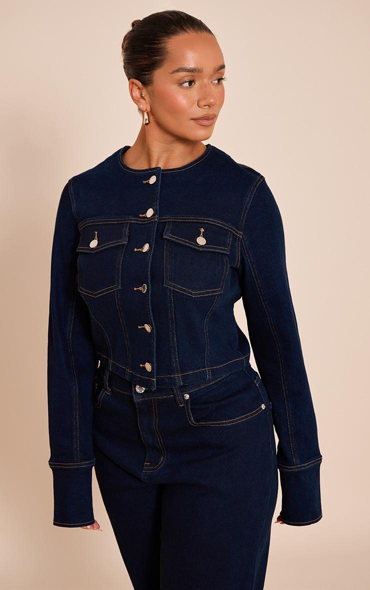 Pretty Little Thing Shape Indigo Stretch Denim Fitted Jacket