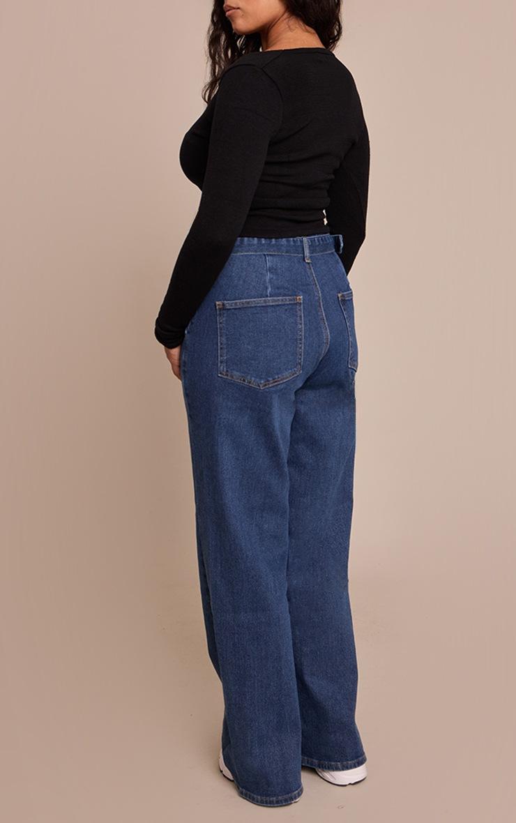 Pretty Little Thing Shape Indigo Stretch Denim High Waisted Belted Wide Leg Jeans