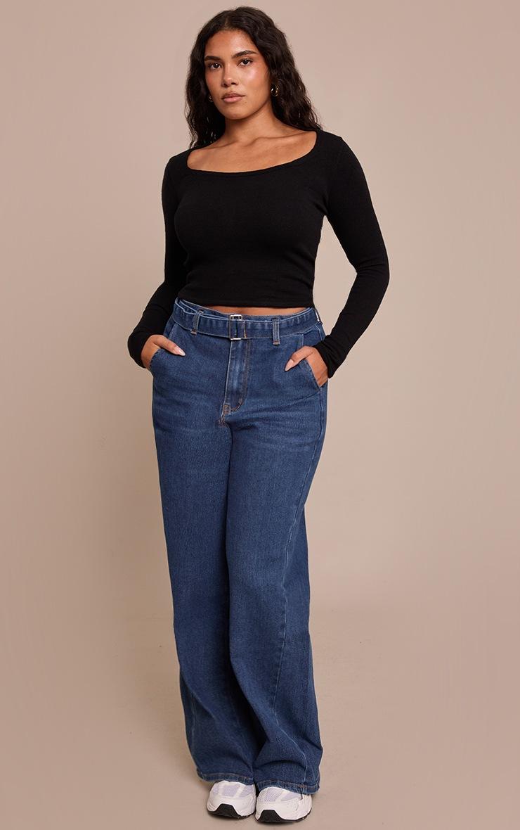 Pretty Little Thing Shape indigo Stretch Denim High waisted Belted Wide Leg Jeans