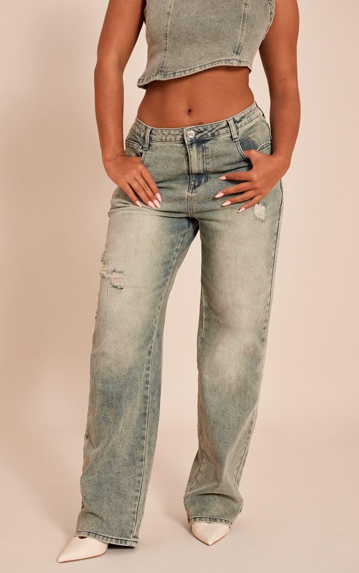 Pretty Little Thing Shape Indigo Vintage Wash Stretch Washed Denim Wide Leg Jeans