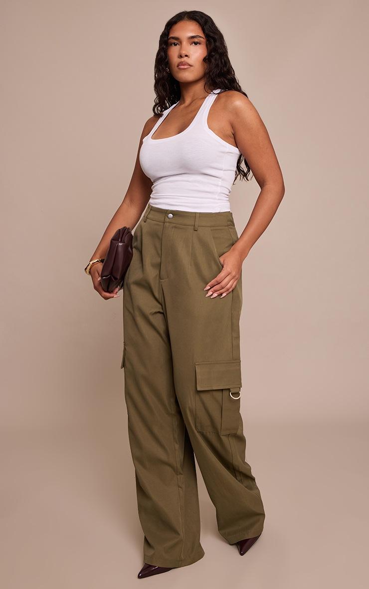 Pretty Little Thing Shape Khaki Buckle Detail Cargo Wide Leg Pants