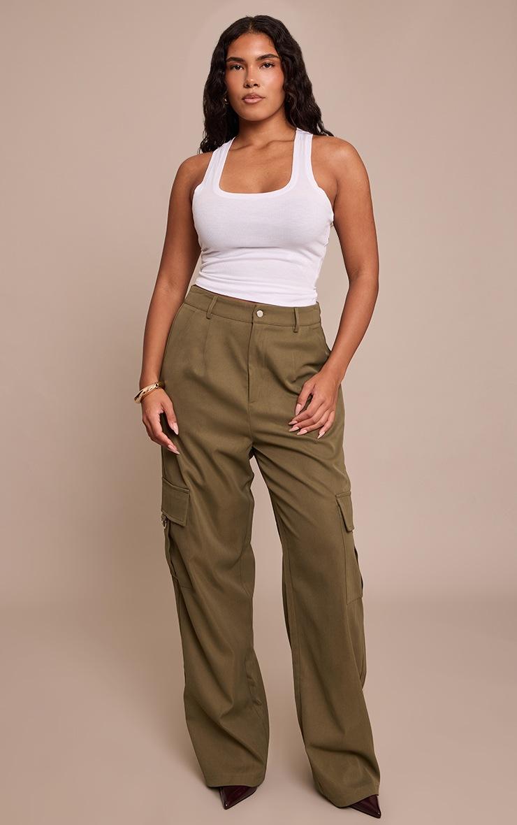 Pretty Little Thing Shape Khaki Buckle Detail Cargo Wide Leg Pants