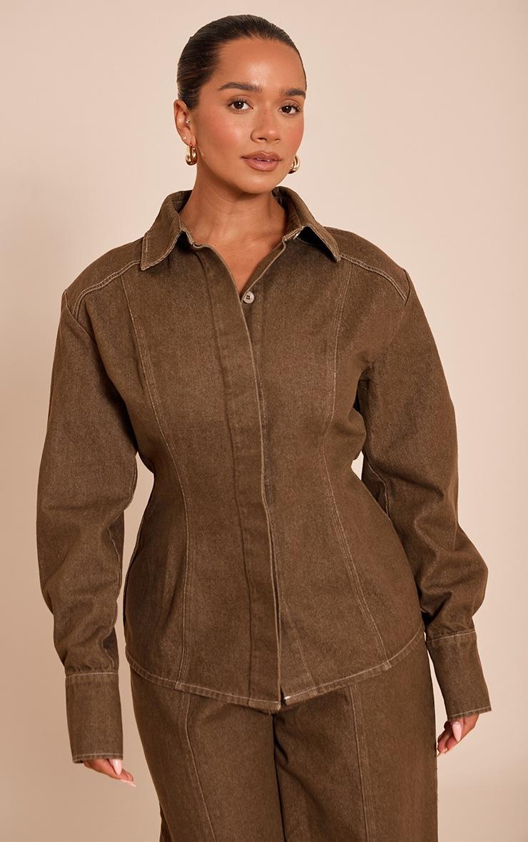 Pretty Little Thing Shape Khaki Cinched Waist Twill Shirt