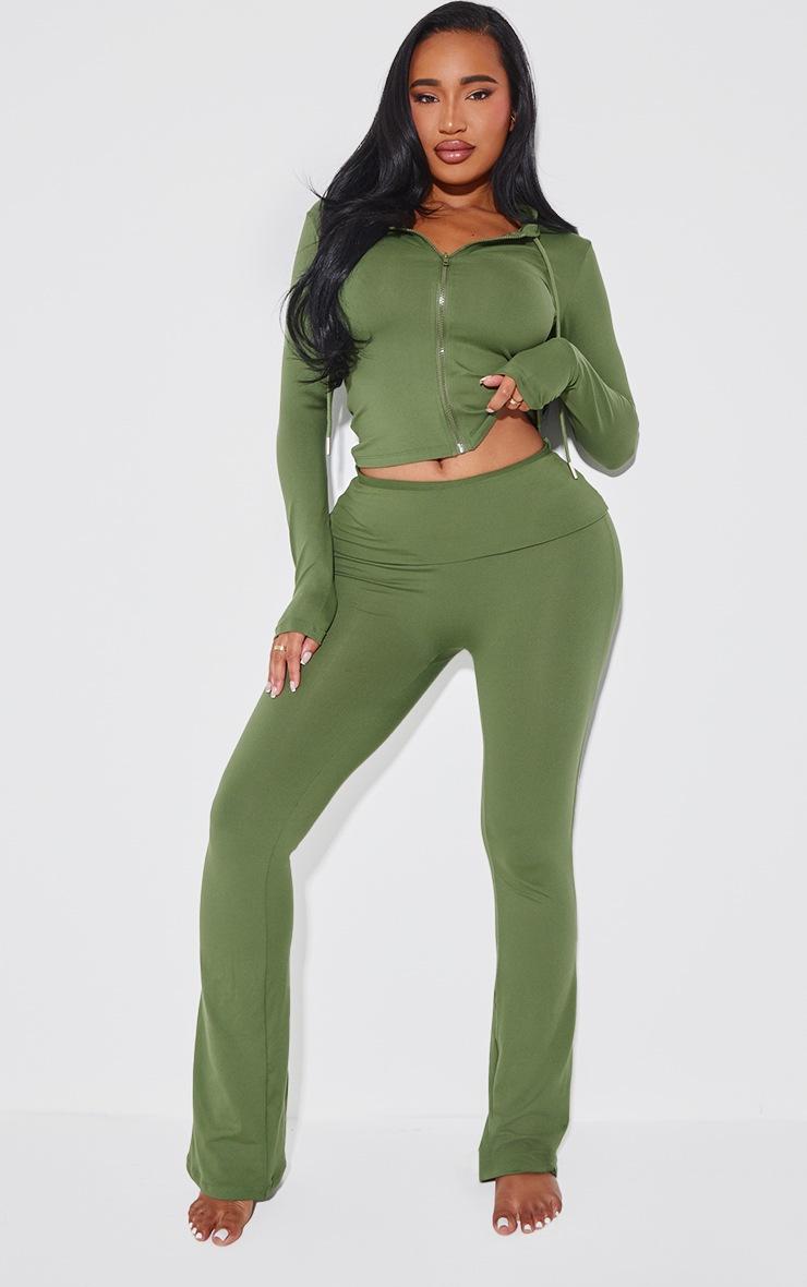 Pretty Little Thing Shape Khaki Sculpted Foldover Waist Flare Pants