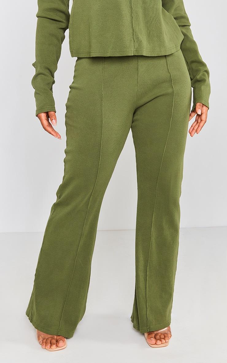 Pretty Little Thing Shape Khaki Soft Rib Pocket Bum Flare Pants
