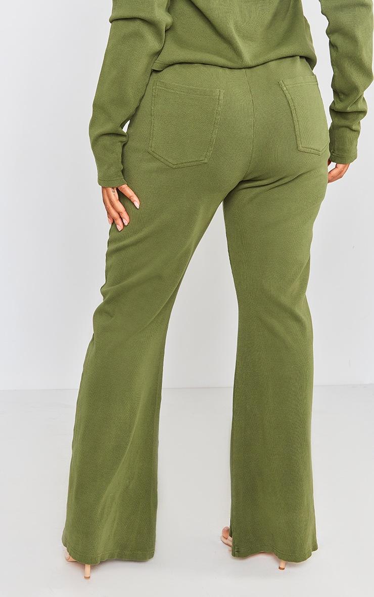 Pretty Little Thing Shape Khaki Soft Rib Pocket Bum Flare Pants