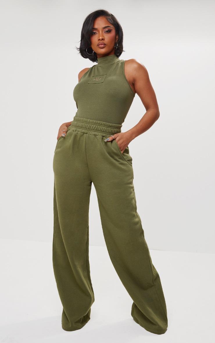 Pretty Little Thing Shape Khaki Sweat High Waist Wide Leg Sweatpants