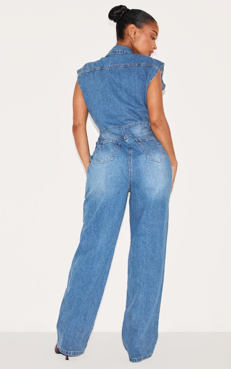 Pretty Little Thing Shape Light Blue Sleeveless Rigid Denim Jumpsuit