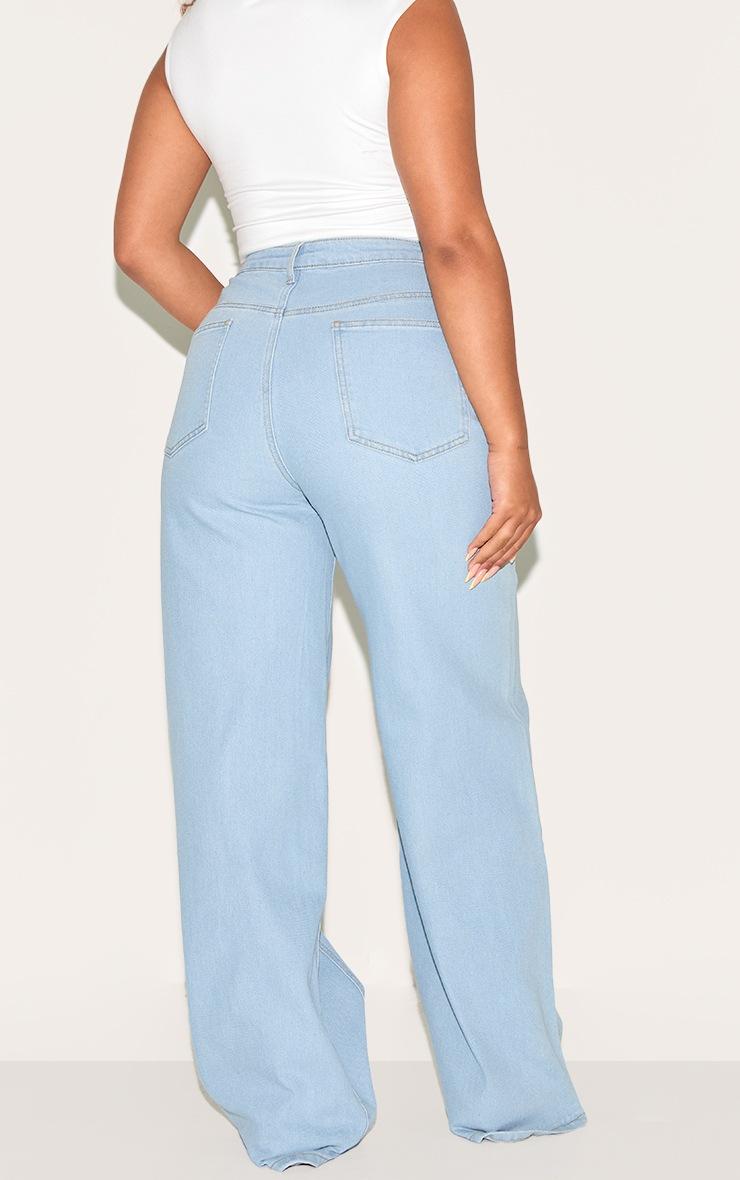 Pretty Little Thing Shape Light Blue Stretch Denim Highwaisted Adjustable Button Wide Leg Jeans