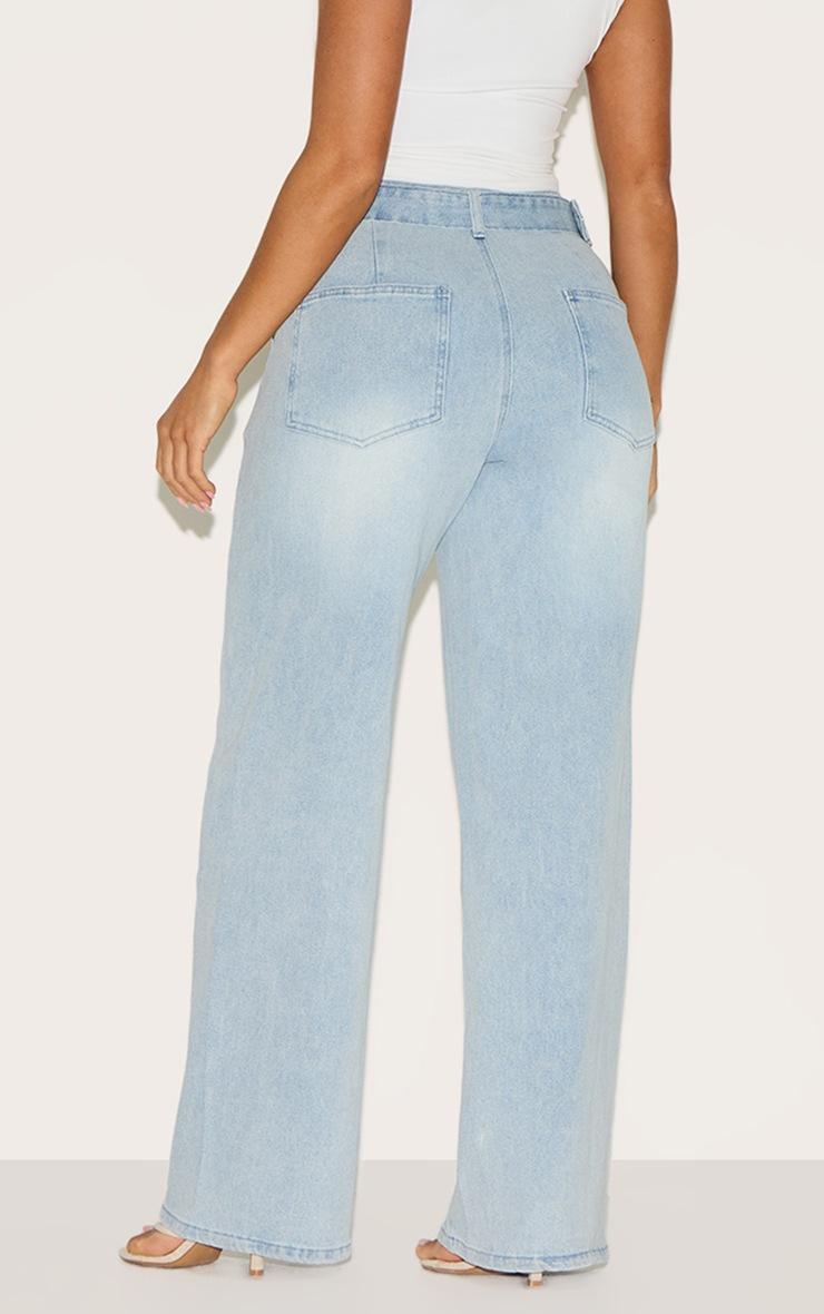 Pretty Little Thing Shape Light Blue Stretch Denim Highwaisted Belted Wide Leg Jeans