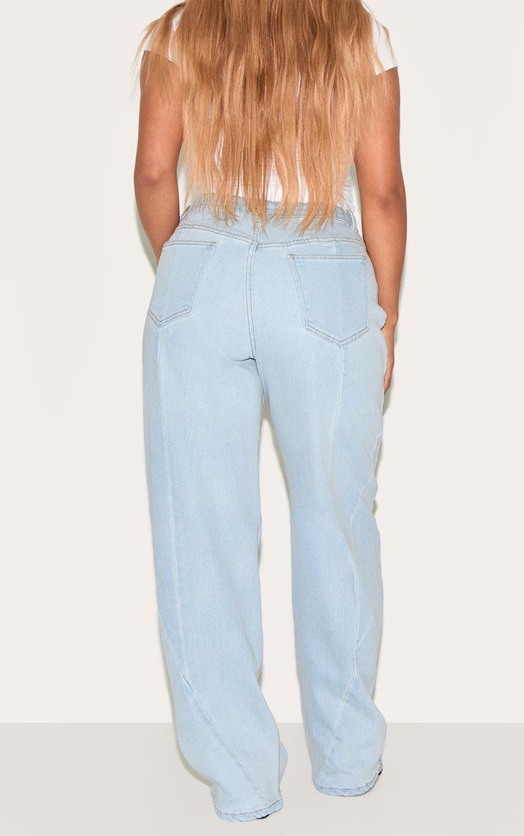 Pretty Little Thing Shape Light Blue Stretch Denim Highwaisted Seam Detail Wide Leg Jeans